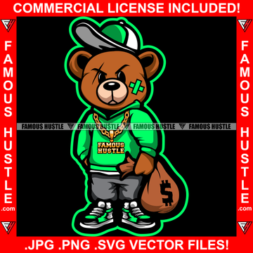Got Money Gangster Teddy Bear Scar Face Cap Cash Money Bag Sneakers Gold Necklace Hip Hop Rap Hustler Drip Plug Trap Hood Rapper Dope Baller Trapper Hustling Art Graphic Design Logo T-Shirt Print Printing JPG PNG SVG Vector Cut File